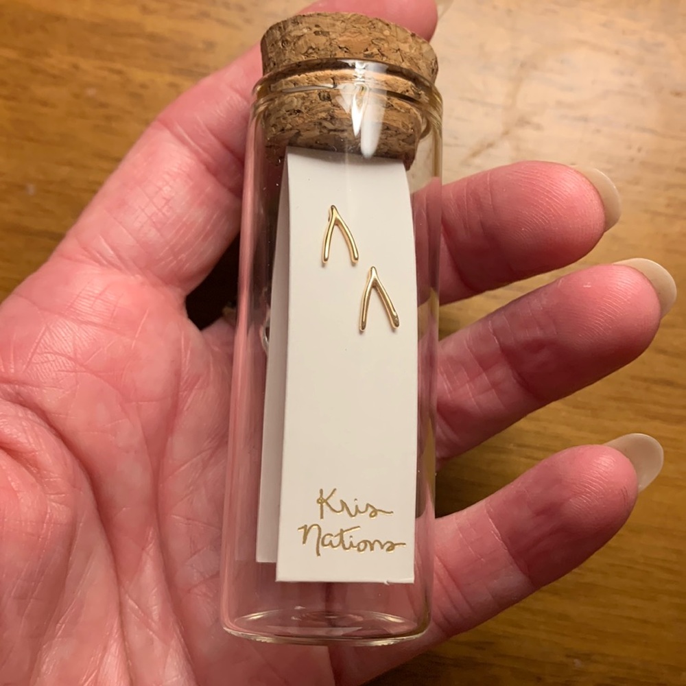 Tiny gold vermeil wishbone earrings